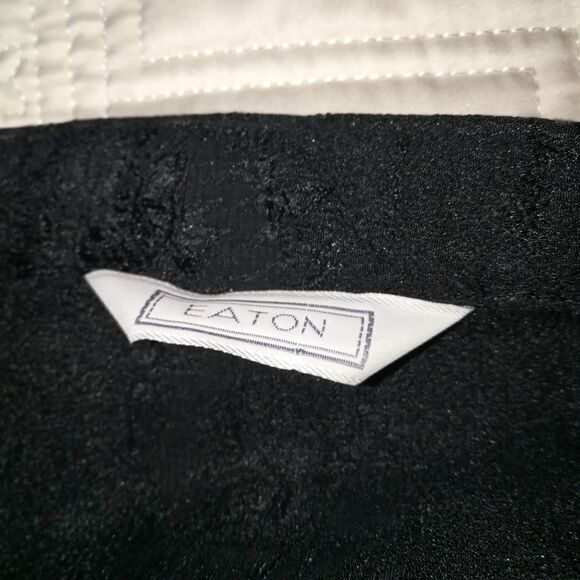 VINTAGE EATON 80 Black Secretary Style Flowy Oversized Button Front Blouse Large - Picture 13 of 14